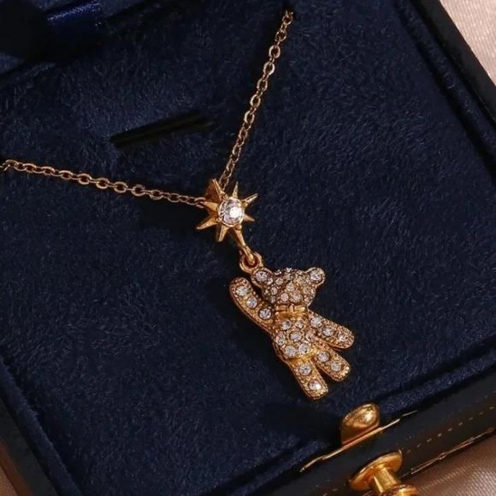 NEW TEDDY BEAR 18K GOLD DIAMOND PENDANT NECKLACE, NICE NECKLACE, CUTE NECKLACE - Picture 4 of 6